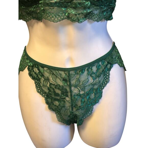Adome NWOT Women's Lace Lingerie Bra and Panty Set Strappy Babydoll Size L Green - Picture 3 of 8